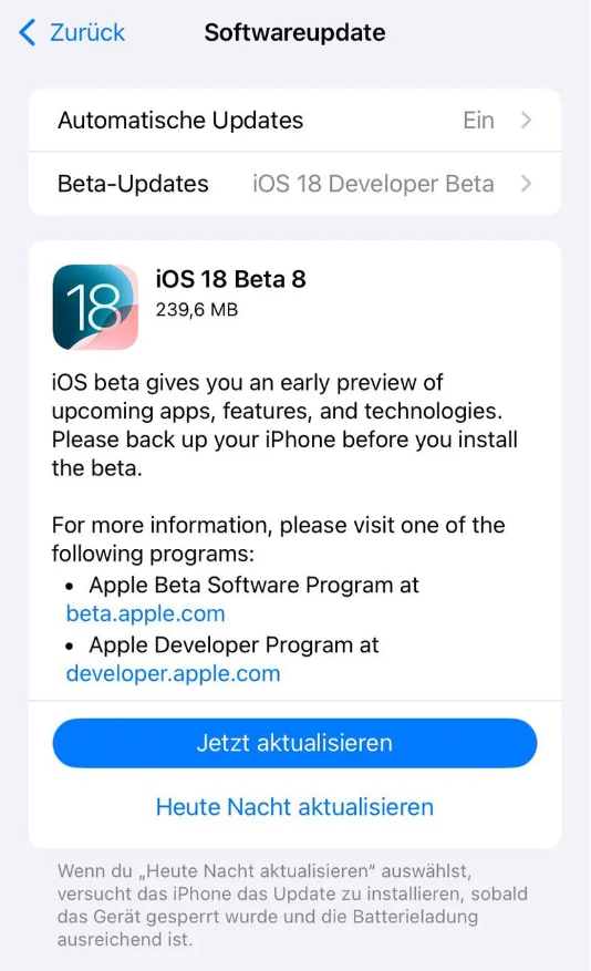 长岭苹果手机维修分享苹果 iOS / iPadOS 18 开发者预览版 Beta 8 发布 